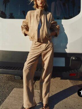 Zara Faux Suede Tan Straight Leg Pants